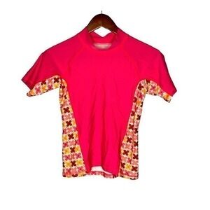 Patagonia Kids girl's swim rashguard coral pink floral flowers top size large